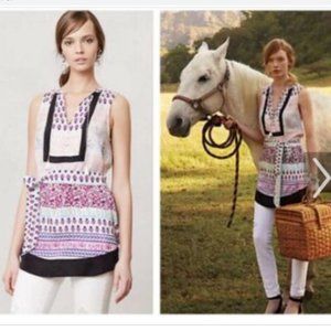 Anthropologie Maeve Istmo Tunic Sleeveless Tank Top Belt Included Silk Blouse 6